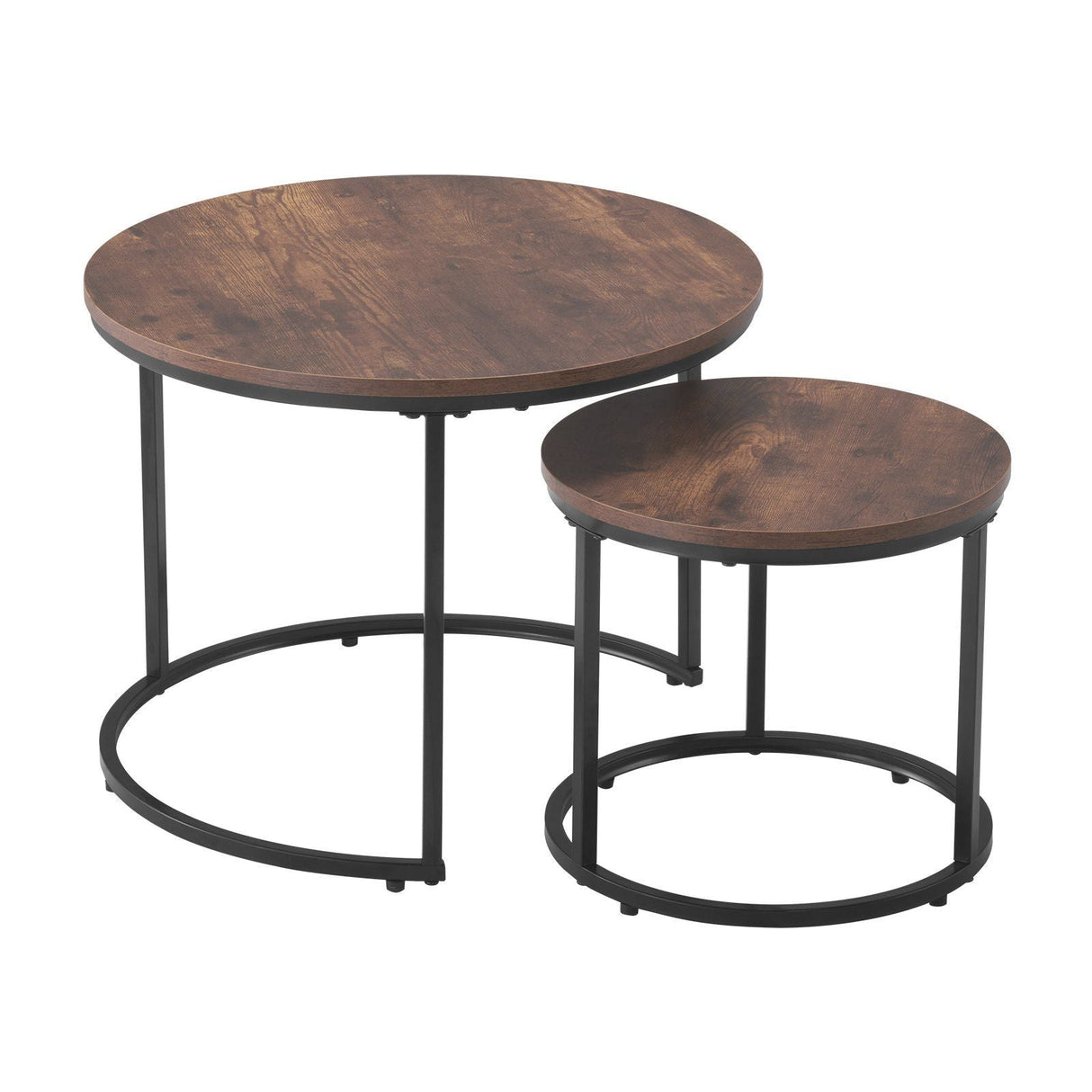 Contemporary Nesting Tables - Round Coffee Table Duo for Small Spaces - Stylish End & Side Tables in Vintage Brown & Black