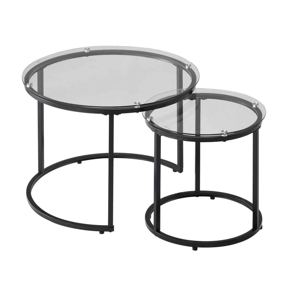 Modern Glass Nesting Coffee Table Set for Small Spaces - Round 23.6" End Tables with Metal Frame