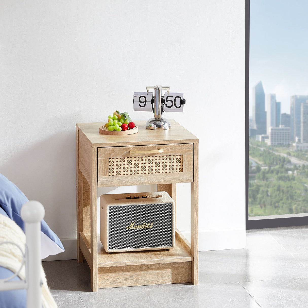 Modern 15.75" Rattan End Table with Drawer for Living Room and Bedroom